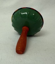 Vintage Tin Litho Rattler Noisemaker T COHN Wood Handles Yellow Green Red Blue