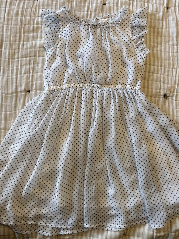 Girl Oshkosh Dress Size Size 6/6x White Chiffon White Blue Polka Dots Spring