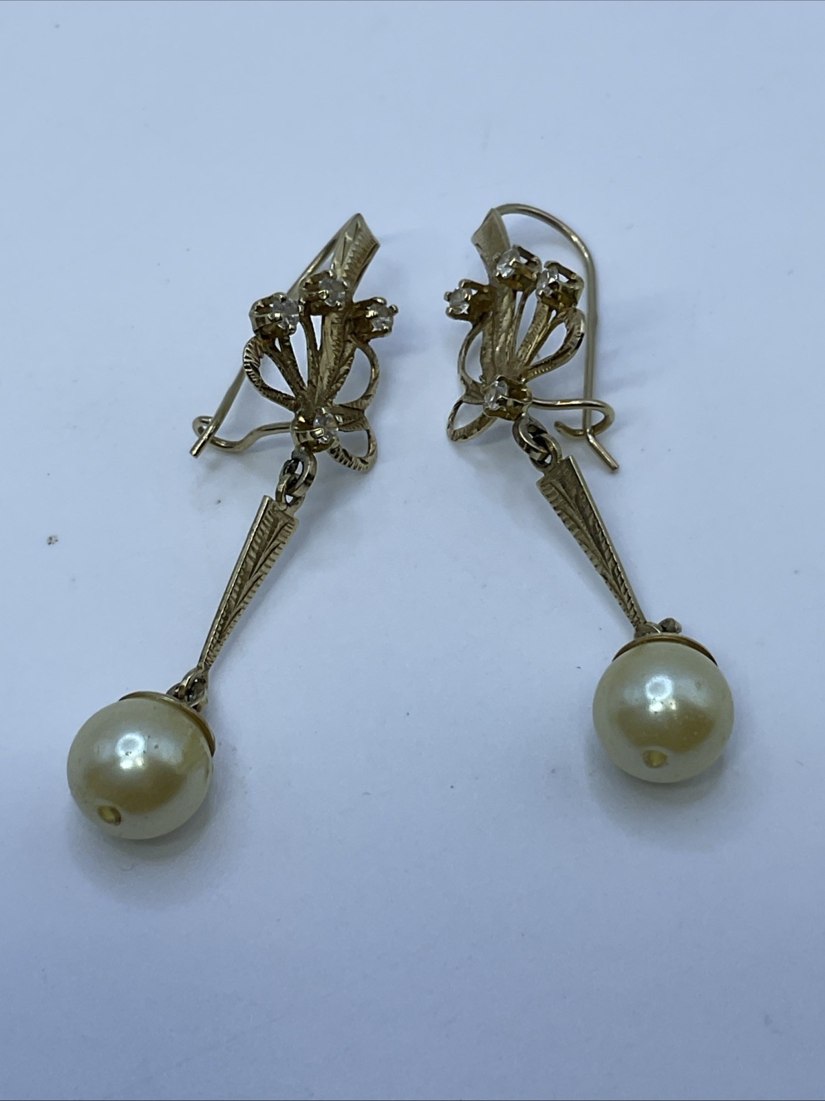 DANGLE DROP Earrings Solid Diamond Cut 10K Yellow… - image 5