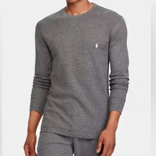 NWT Polo Ralph Lauren SOLID GRAY THERMAL Sleep/Lounge Shirt Men's L WHITE PONY
