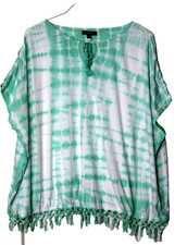 RALPH LAUREN CHAPS KNIT TUNIC ladies size Xl light green white tie dye fringe