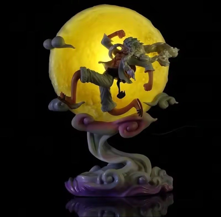 Lámpara de figura LED Bandai Gear 5 Nika Luffy Moon Chase mesa ambiente luz 28 Cm