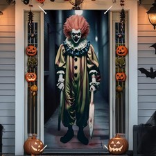 Halloween Door Cover Decorations Scary Clown Front,Door Banner Halloween Evil Ci