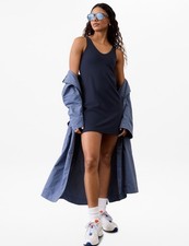 Athleta M MEDIUM Transcend Dress Navy Blue Dress Built-in-Bra Shorts NWT