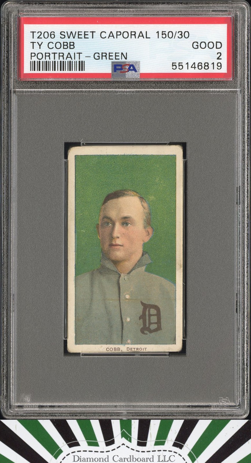 1909 T206 Sweet Caporal Ty Cobb Green Portrait PSA 2 [CENTERED, NO CREASES!]