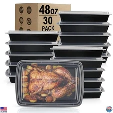 48oz Reusable Meal Prep Containers, 30 Pack, BPA Free, Microwave & Dishwasher