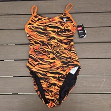 TYR Women's Durafast Elite Miramar Orange/black Cutoutfit Swim SZ 32 New