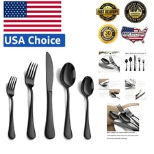 20-Piece Elegant Black Stainless Steel Flatware Set for 4 - Dishwasher Safe