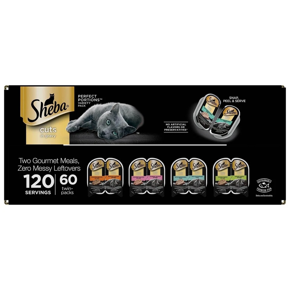 Bandejas de comida húmeda para gatos Sheba Perfect Portions, paquete de variedad, 2,6 onzas (60 unidades) Foto 3 de 4