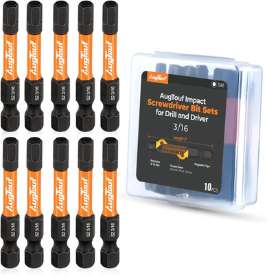 3/16'' Impact Hex Bits Set 10Pcs,1/4  Hex-Shank Allen Wrench Drill Bit Set, S2 St