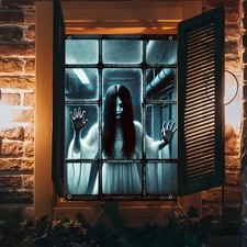 Halloween Haunted Woman Window Cover 31x47 Inch Polyester Decor