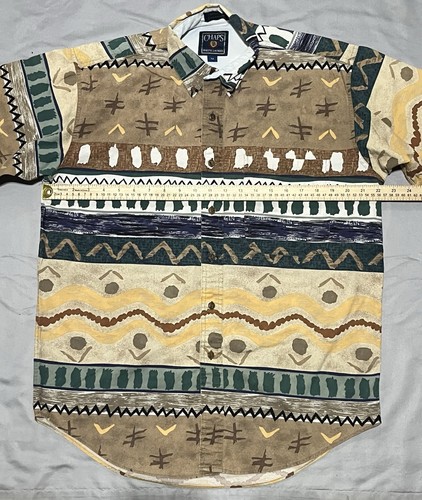 Vintage Chaps Ralph Lauren Shirt Mens Mediium Yellow Aztec Southwest Adult M - Picture 10 of 11