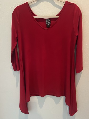 Clara Sun Woo rot Shirt Bluse XS Stretch Tunika Pull Over Top Made in USA Damen - Bild 1 von 4