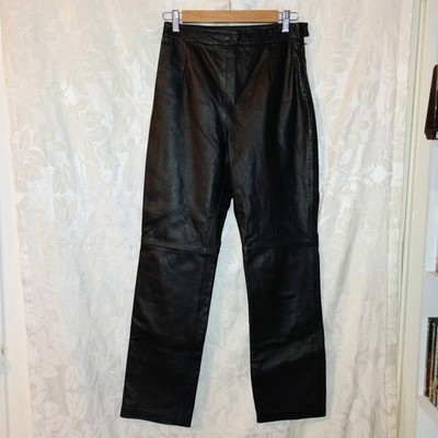 Clio VTG Panel Leather Womens Black Leather Pants Size 4 90s Retro Biker Grunge