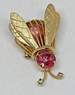 Vintage Rhinestone Brooch/Pin Unsigned Pink Gold Tone Winged Bee Costume Jewelry