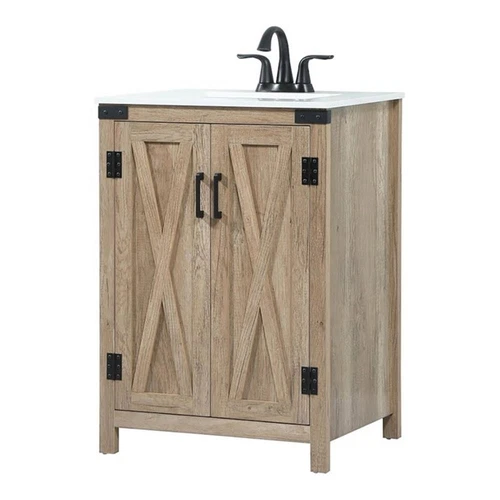 Elegant Decor Grant 24" Aluminum MDF Single Bathroom Vanity in Natural Oak - Picture 1 of 8