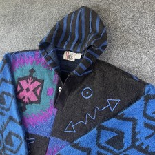 Vintage 90s B Max Mohair Blend Hoodie Sweater Aztec Southwest Geometric India M