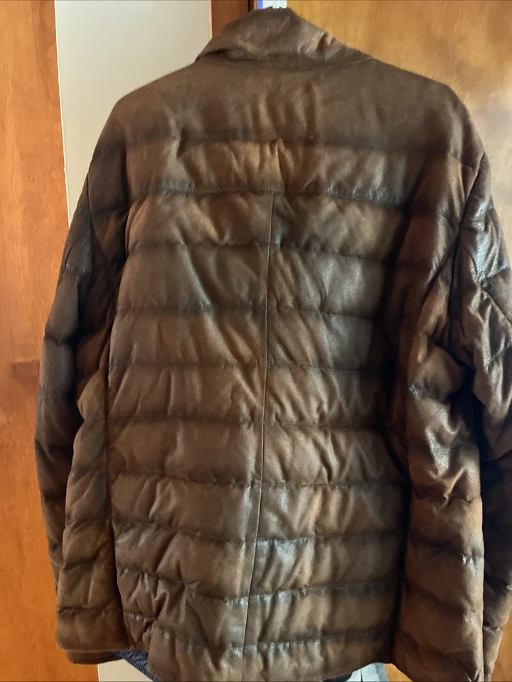 Chaqueta acolchada de cuero marrón Di Bello XL para hombre hecha en Italia aislada Foto 4 de 4