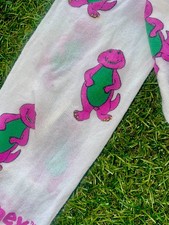 Vintage 90s Barney & Friends Kids Tights Pantyhose White Purple Dinosaur RARE