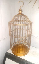Vintage Decorative Metal Bird Cage Dome Gold Finish Hinged Hanging or  Table Top