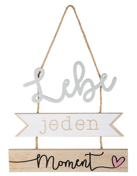 "Gilde Schild \"Lebe Jeden Moment\" Herz Holz HäNger Zuhause GlüCklich Schriftzug"-image
