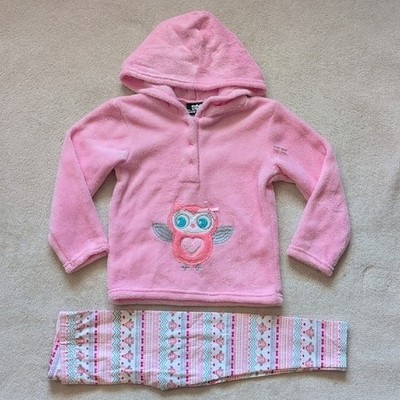 DDC Darling Girls 3T Pink Furry Owl Hoodie & Pants Set