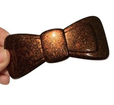 1970  s Large French Bow Barrette, Shimmery Brown / Copper, Made in France, 3.5  