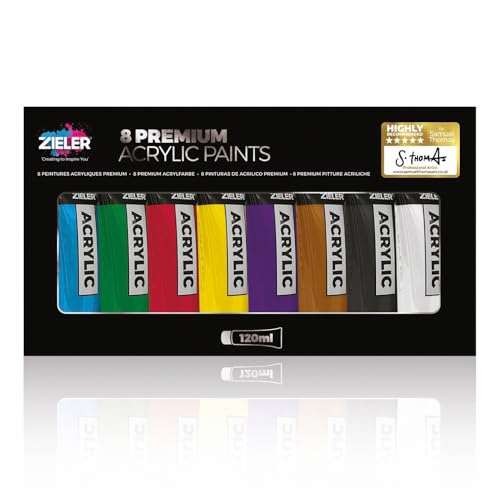 Zieler 120ml Acrylic Paints (Box of 8   Assorted colors