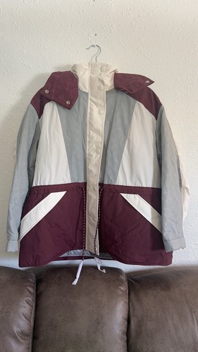 Coach Oversized Hooded Ski Jacket Women's Medium Maroon Grey White C6549 NWT - Picture 1 of 11