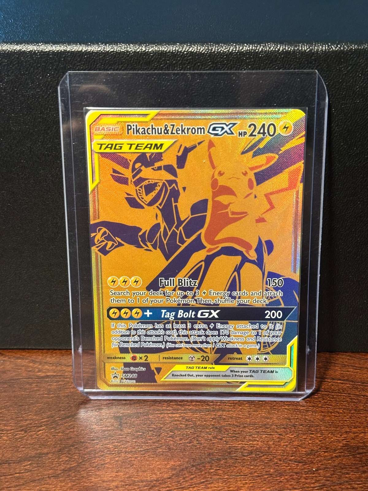 Pokemon TCG Gold Pikachu & Zekrom Tag Team GX Full Art Black Star Promo SM248 NM