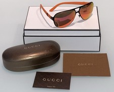 GUCCI Sunglasses Vintage GG 2252/S Logo Rubber Arm Orange Mirror Aviator NM 