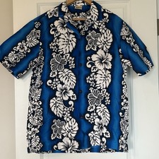 Royal Creations Hawaiian Shirt Mens Large Casual Button Blue Floral Hawaii Luau