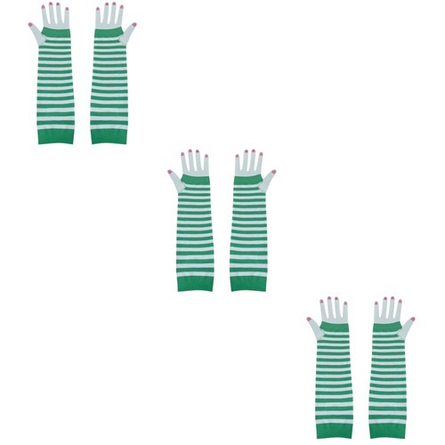 3 Pairs Grüne Und Weiß Gestreifte Handschuhe St.patrick's Day Long - Bild 2 von 12