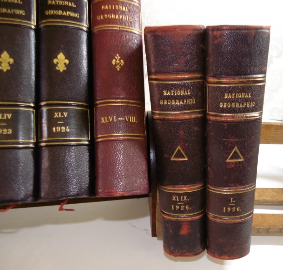 8x National Geographic Bound Journals 1922-1926, Tooled Leather Spines, Antique - Image 3 of 4