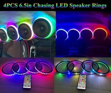 4-Pack 6.5in RGB White Chasing LED Speaker Rings Universal for Car Truck Boat