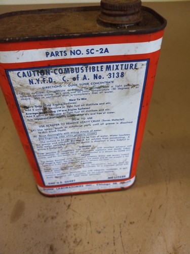 Vintage 1960's Gunk S-c Degreaser Tin Metal Can 30% Full Chicago Il Sc-1a Early - Picture 3 of 5