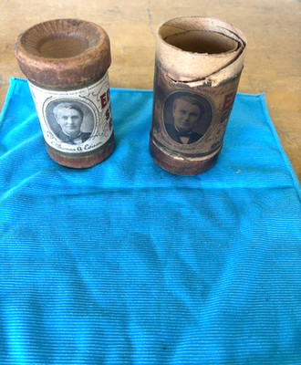 2 - Antique 1902 & 1910 Edison Cylinder Record Container National Phonograph
