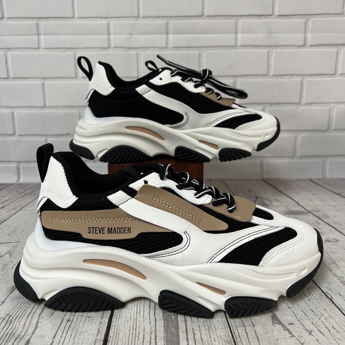 Steve Madden Possession Sneaker Shoes Black Tan POSS03S1