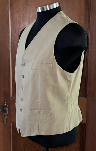 Club Room Tan Mens Suit Vest MEDIUM Button Up Beige 4 Pockets 100% Cotton - Picture 5 of 11