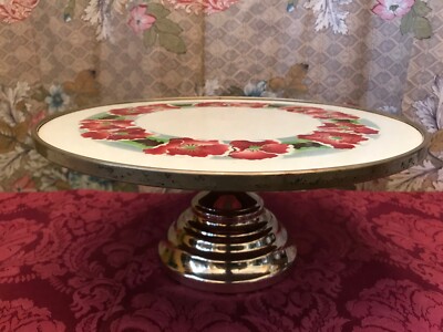 Tortenplatte auf Fuß Keramik / Metall Omas Küche Blumen shabby chic