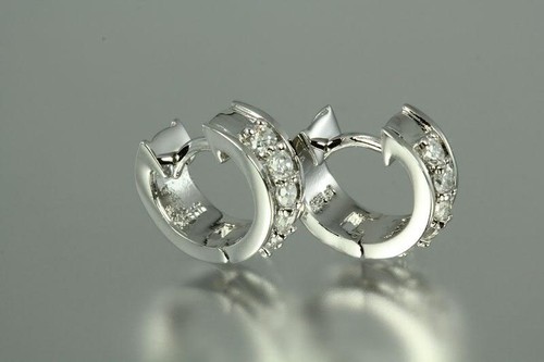 STERLINGSILBER CZ HUGGIE AUFKLAPPBARE CREOLEN HUGGY OHRRINGE 57 ~ 5 STEINE ~ BL - Bild 5 von 6