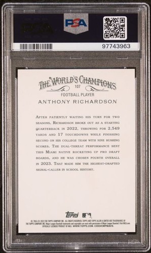 2023 Topps Allen & Ginter - #107 Anthony Richardson PSA 10 GEM ๐ MINT COLTS - Picture 2 of 2