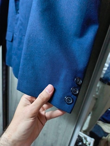 1960s vintage handtailored bespoke classic all worsted 3 piece navy suit 46R - Picture 6 of 19