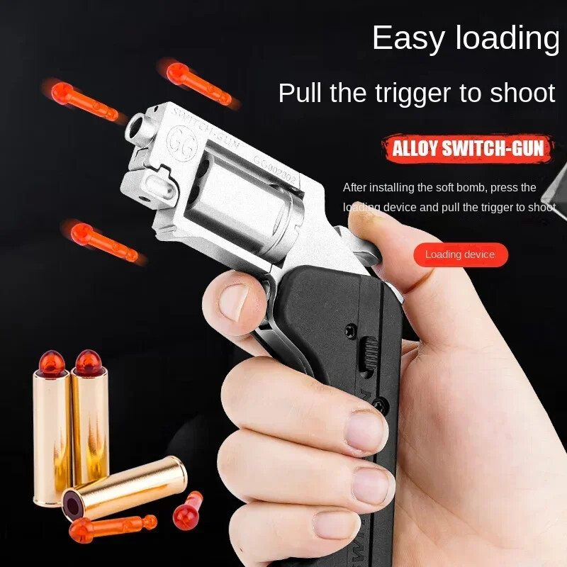 Alloy Revolver Foldable Soft Bullet Shell Ejection Launcher Toy Gun