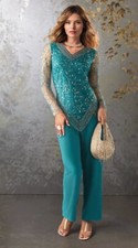Sz M Midnight Velvet Teal Formal Wedding Church Party Selena Emellished Pant Set