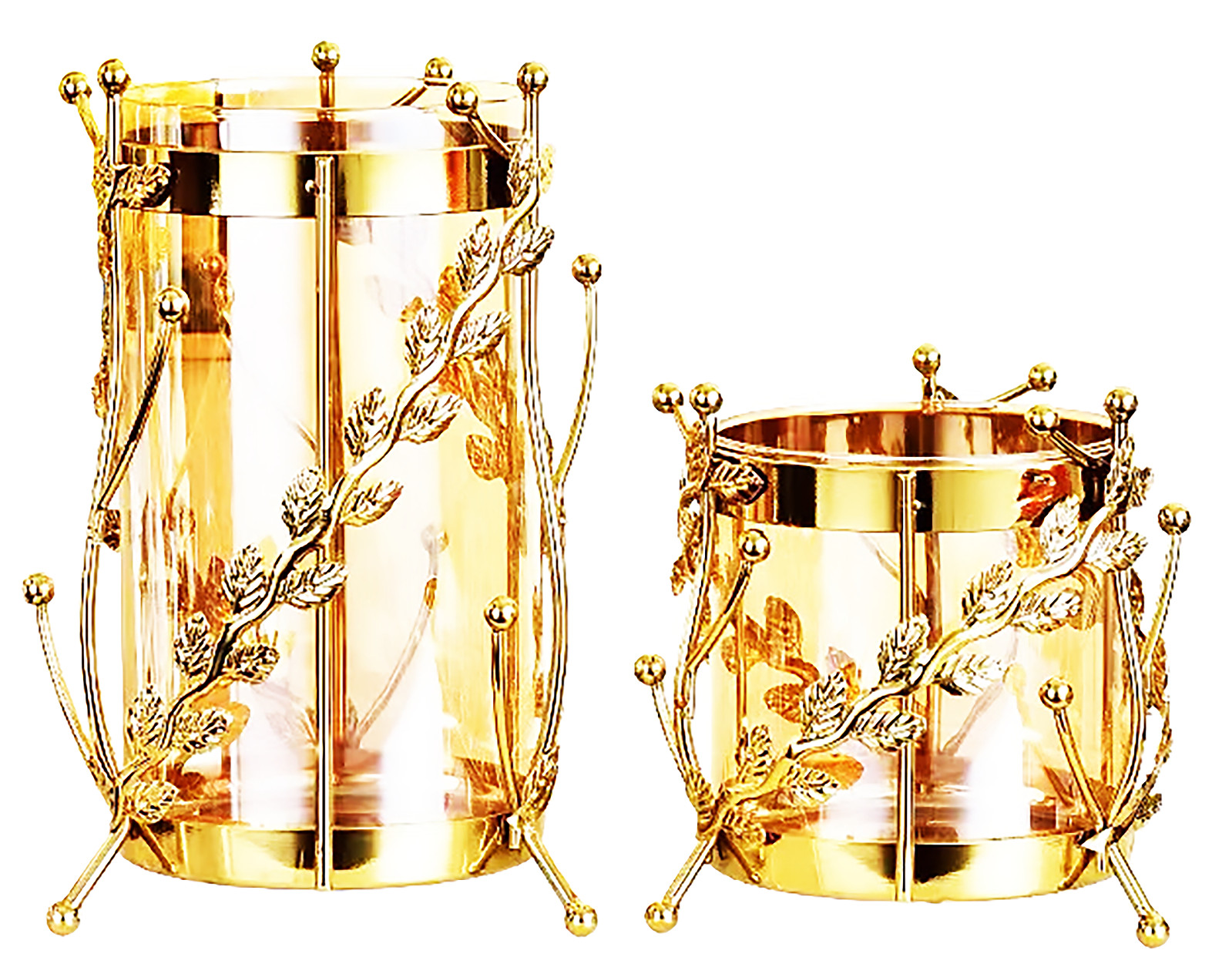 Golden Glass And Golden Metal Flower Accent Vase Dresser