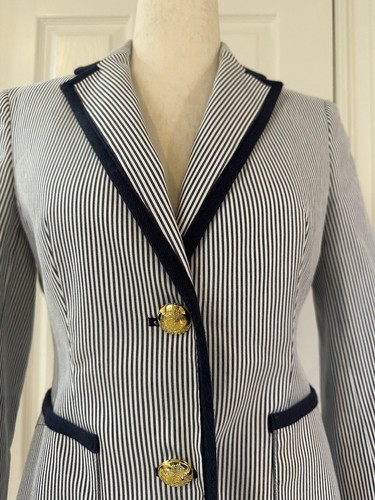 Jones New York Signature Petite Blazer Jacket Women Blue White Stripe Cotton - Picture 3 of 11