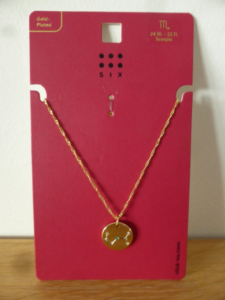 Kette Halskette Sternzeichen Skorpion Anhänger gold Glitzersteine grün Neu 