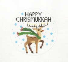 Laura Love Designs Happy Chrismukkah Reindeer Handpainted Needlepoint Canvas