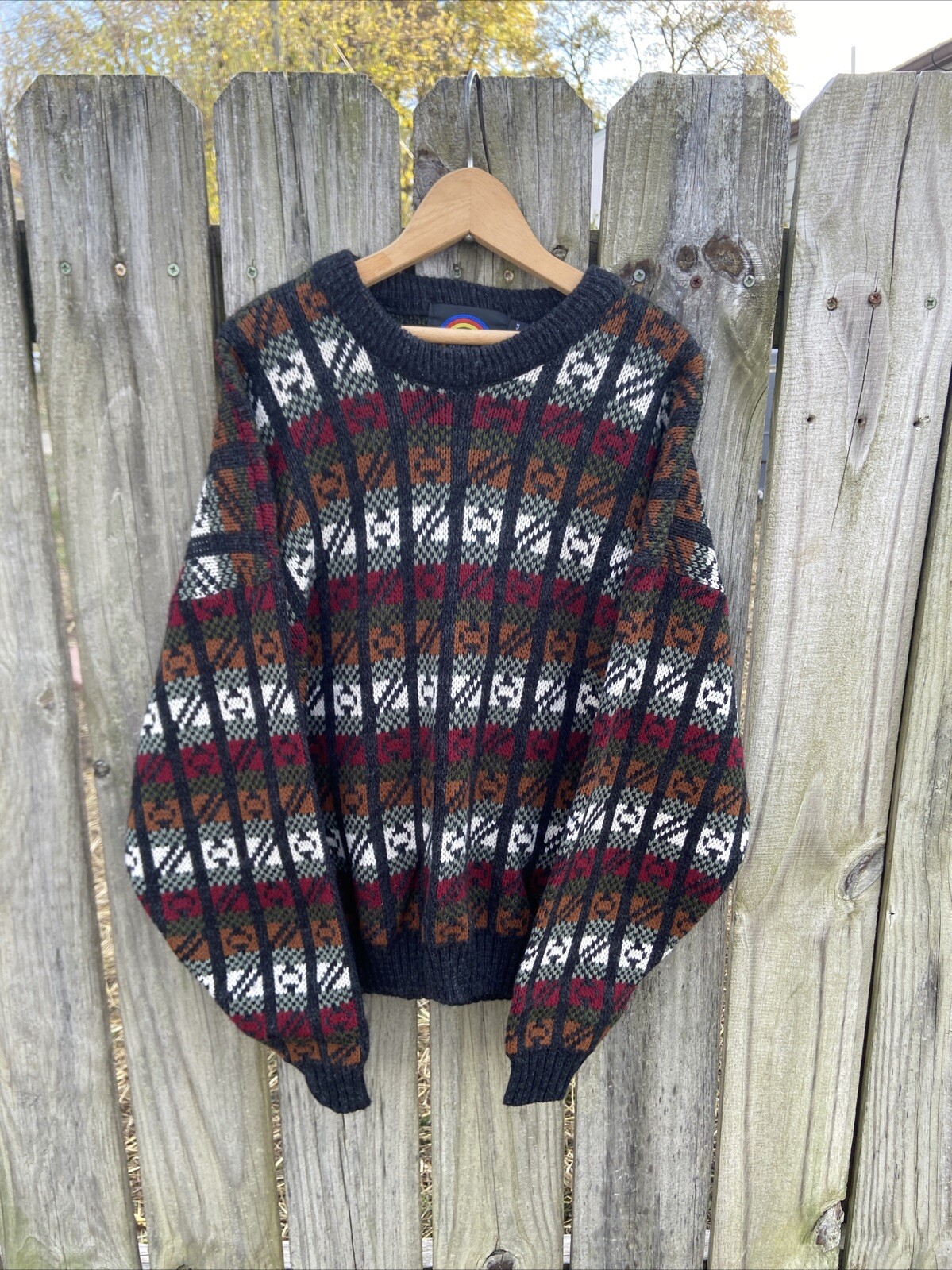 Vintage 70s New Era Knit Acrylic Multicolored Sweater Made In USA M